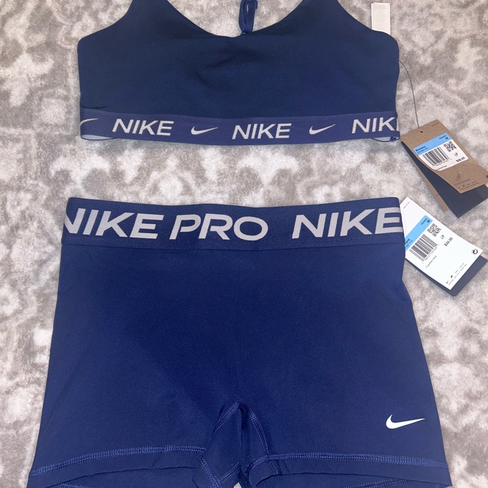 Nike Navy Blue Pro Sports Bra and Shorts Set